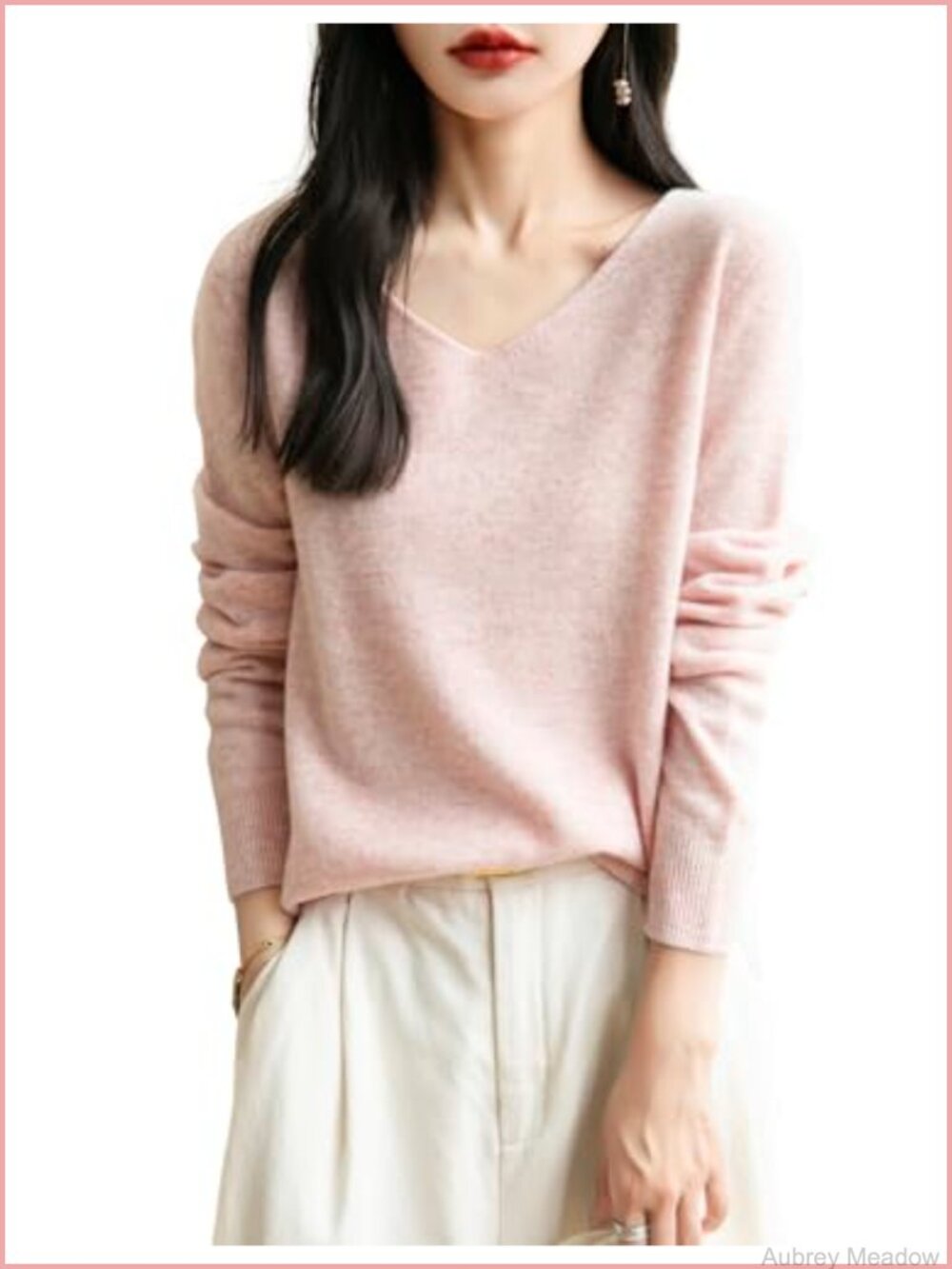 100% Merino Wool V-Neck Sweater Seamless Long Sleeve Lightweight